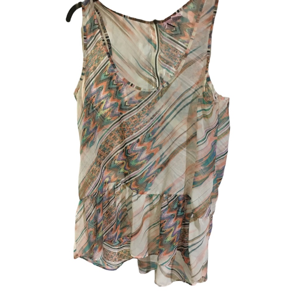 SHEER SLEEVELESS TOP/ ZIPPER RUFFEL BOTTOM